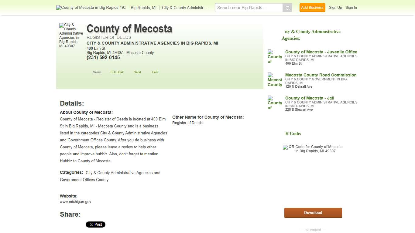 Register of Deeds, County of Mecosta, County Administrative Agency, 40