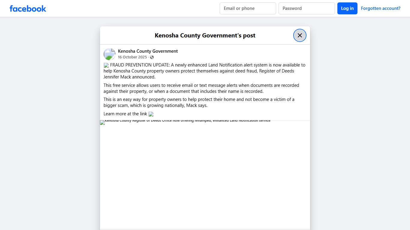🚨 FRAUD PREVENTION UPDATE: A... - Kenosha County Government Facebook