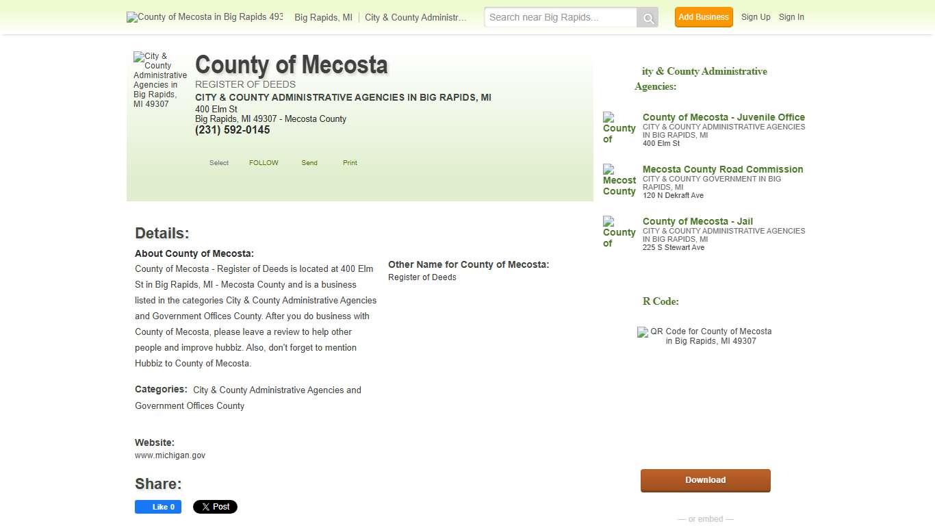 Register of Deeds, County of Mecosta, County Administrative Agency, 40